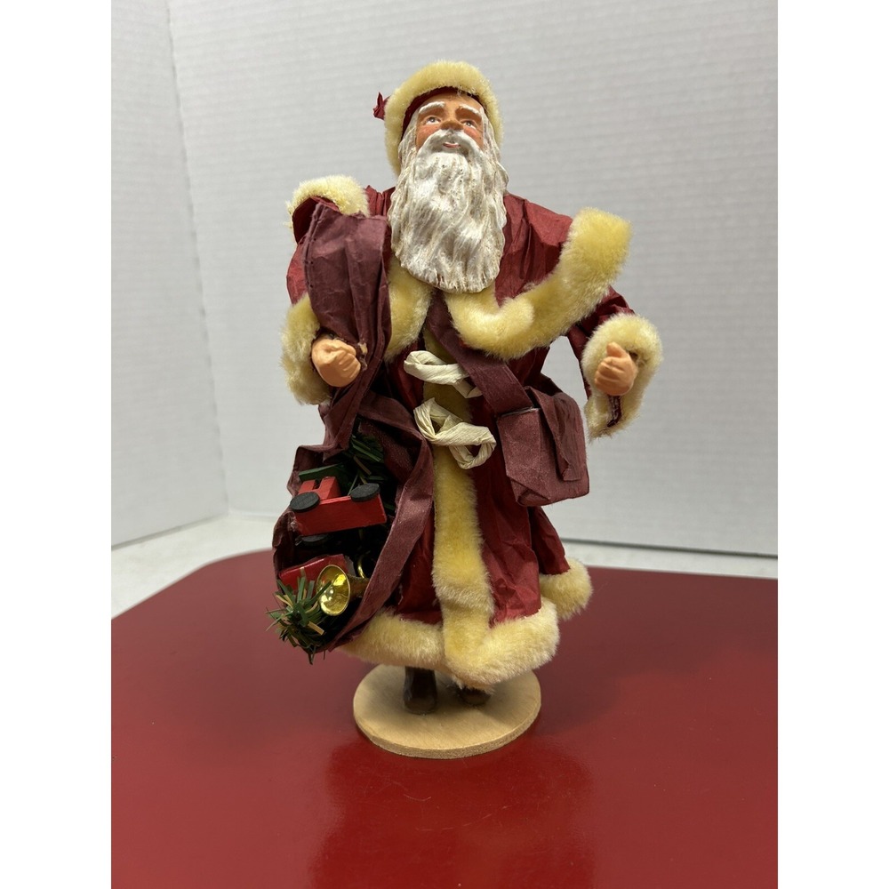 Vintage Paper Mache Sant Claus Christmas Statue Wood Base Old World Vintage Toys